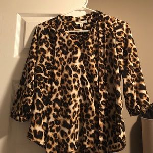Leopard blouse with ties in front.